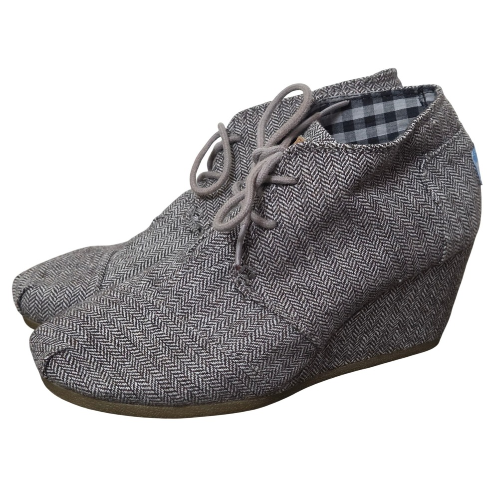 Toms Desert Herringbone Tweed Wedge ankle‎ boots womens size 7.5
